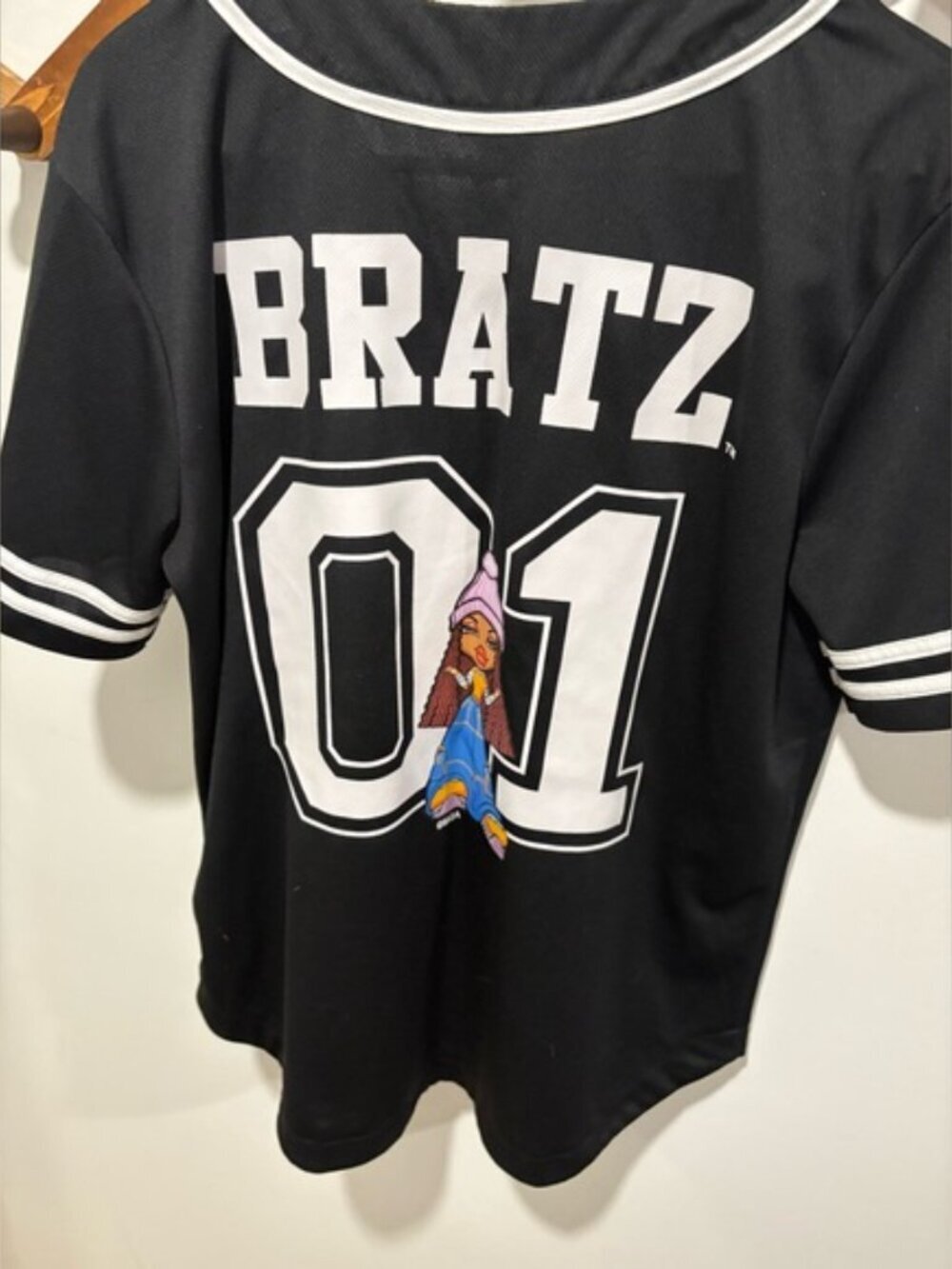 Bratz Graphic Mesh Baseball Jersey - Black & White Button Down Streetwear